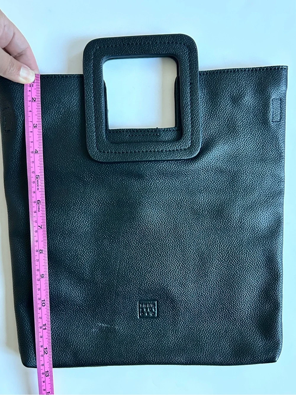 TMRW/ STUDIO Anthropologie Antonio Black Pebbled Leather Square Handle Tote Bag